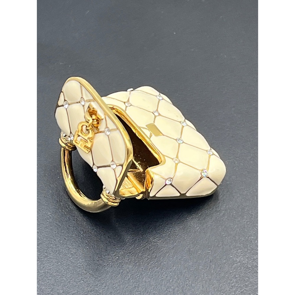 St. John Vintage Handbag Cream Enamel Crystal Rhinestones
Gold Bag Opens Brooch - Picture 6 of 12